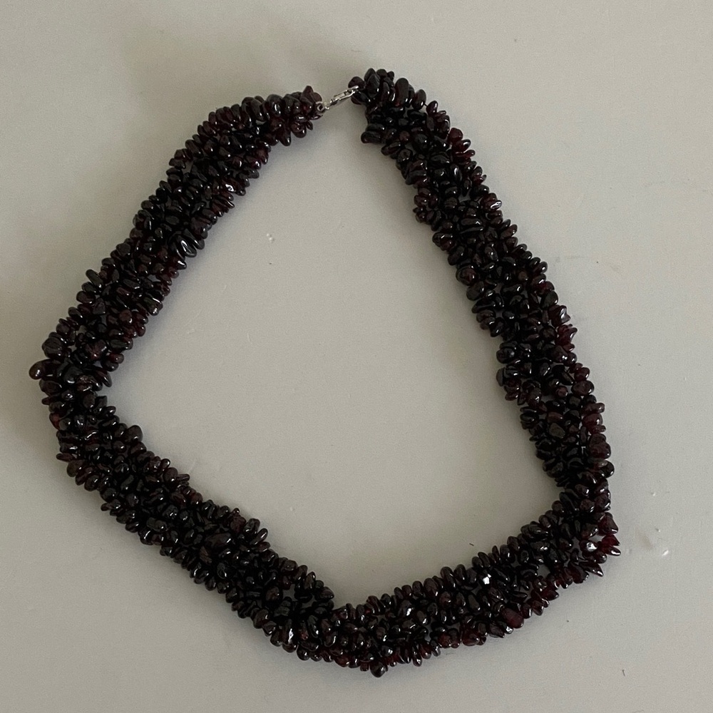 Sterling Silver 20" Red Garnet Chip Collar Necklace Crystal Chakra Reiki stones